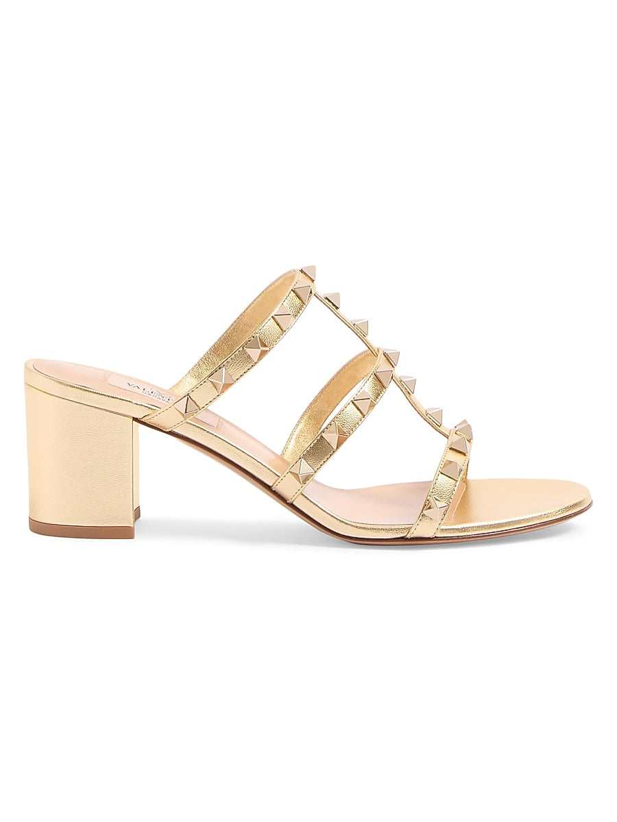 Rockstud Slide 60MM Sandals in Laminated Nappa