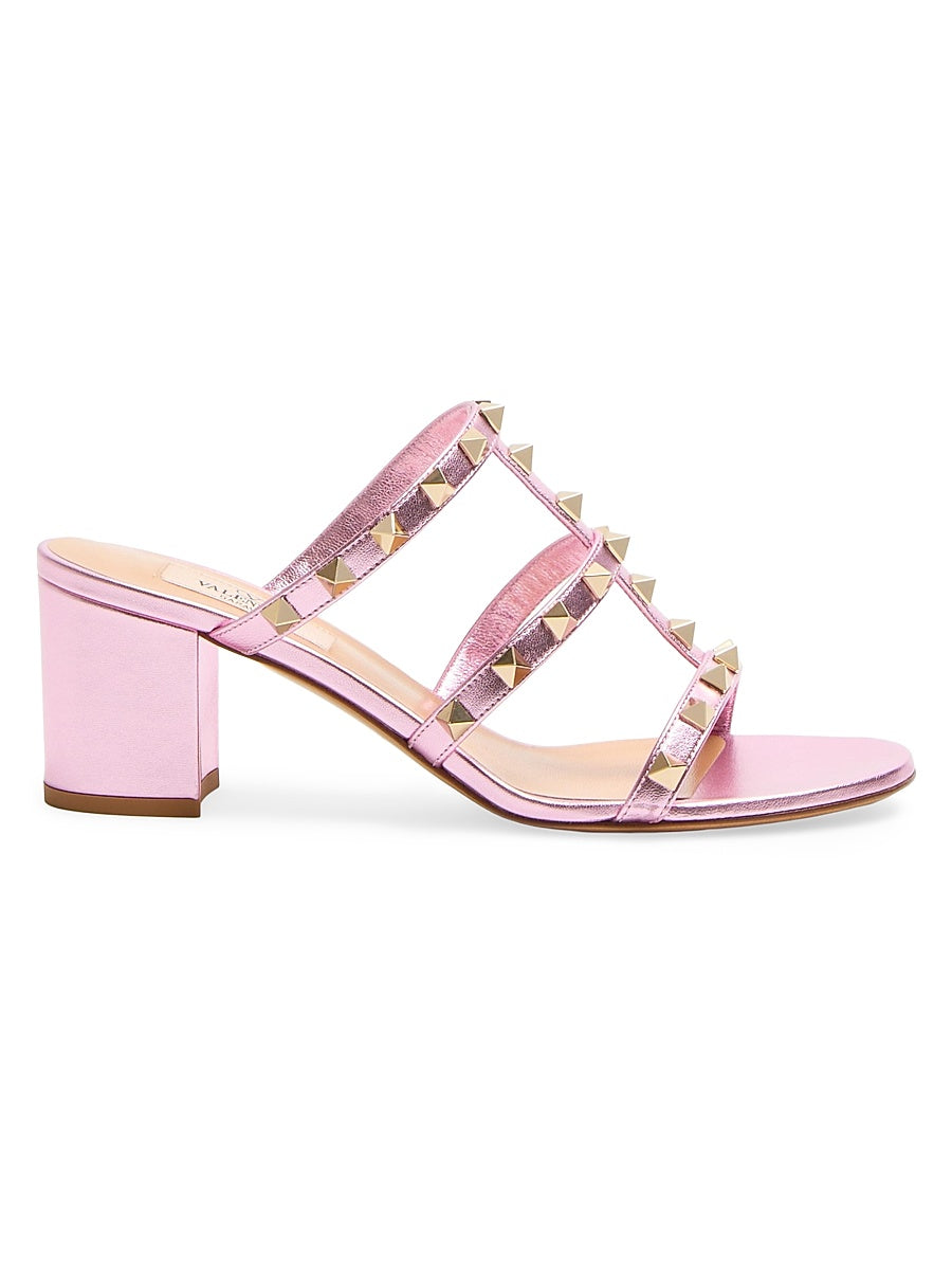 Rockstud Slide 60MM Sandals in Laminated Nappa