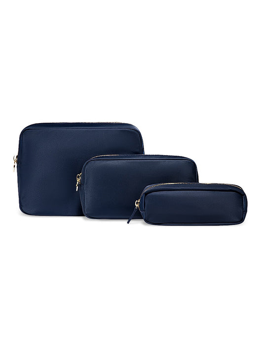 3-Piece Nylon Zip Pouch Set