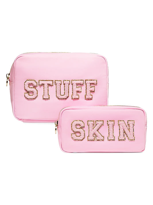 2-Piece Flamingo Appliquéd Nylon Pouch Set
