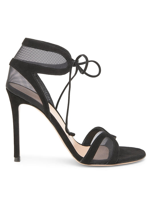 105MM Mesh &amp; Suede Stiletto Sandals