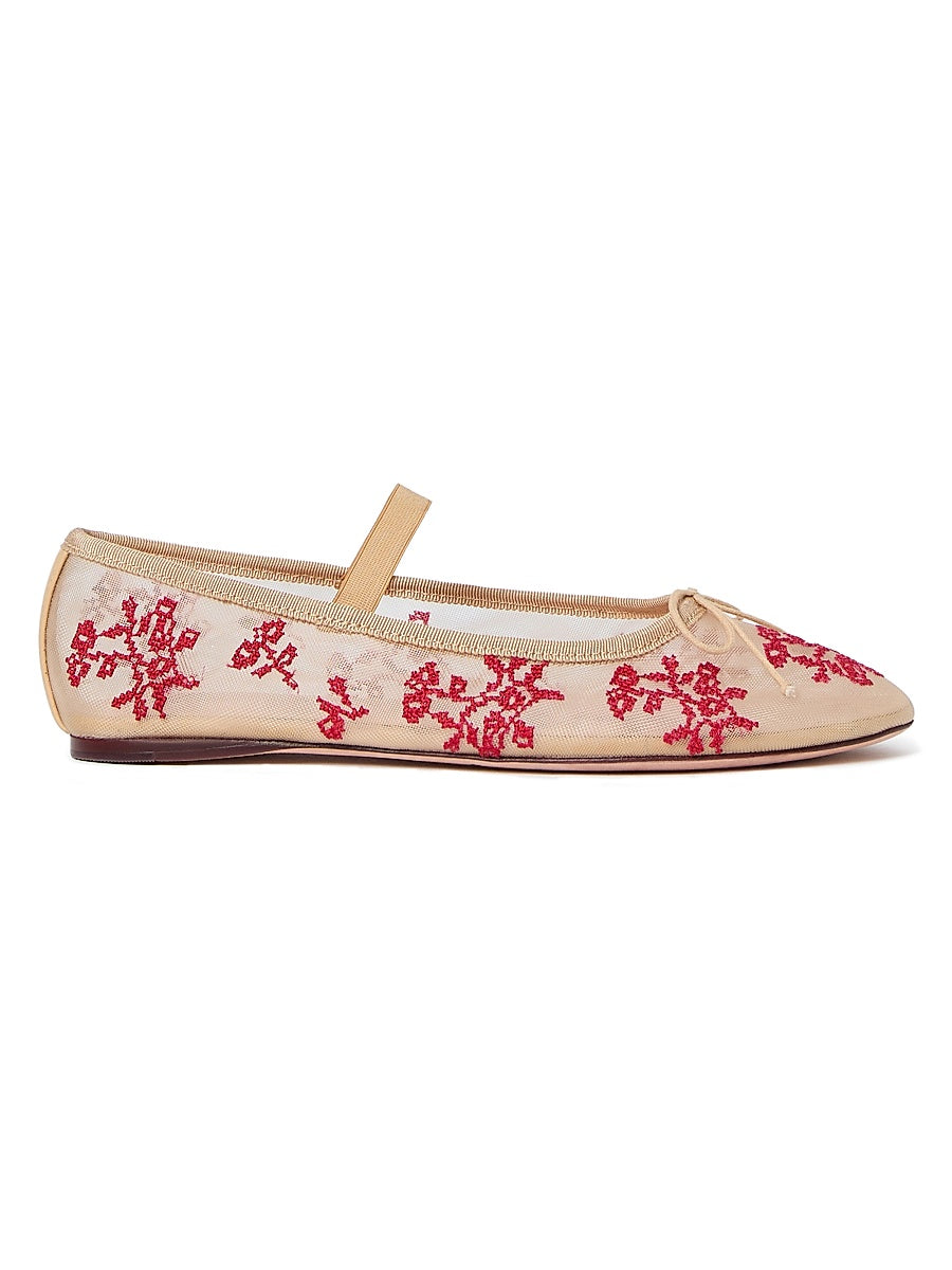 Leonie Topstitched Mesh Ballet Flats