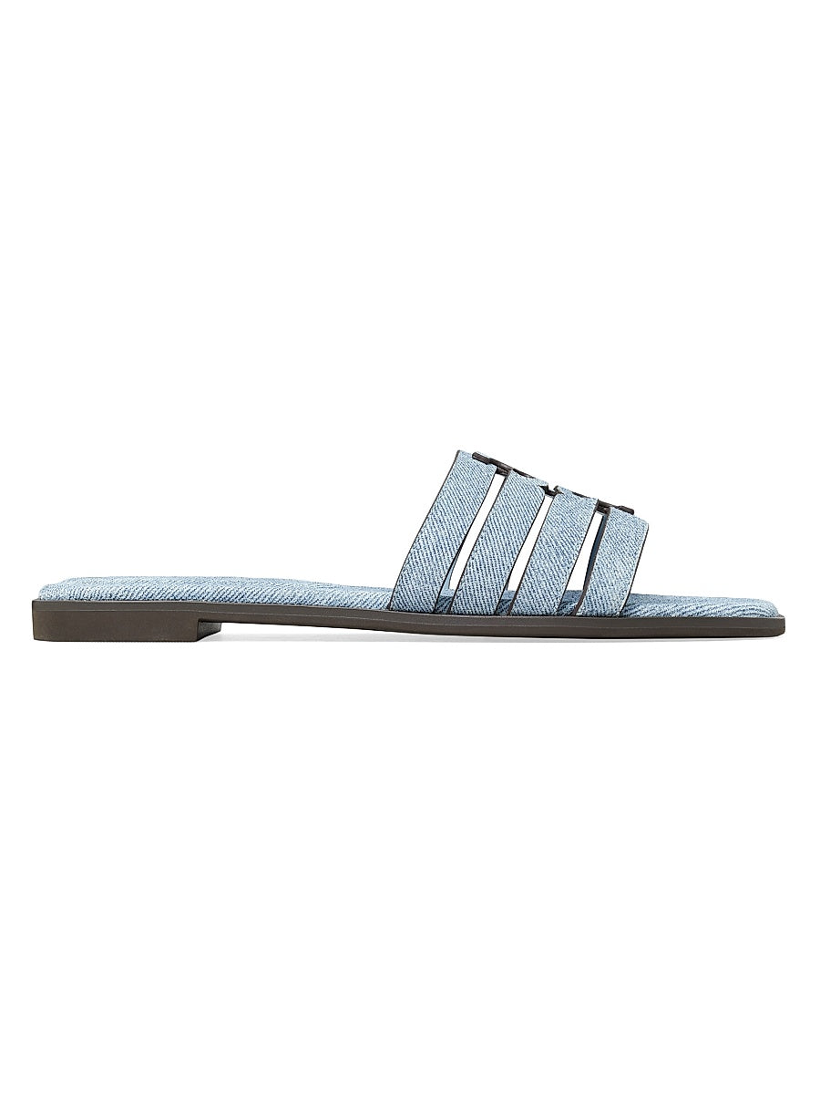 Ines Logo Denim-Printed Leather Sandals