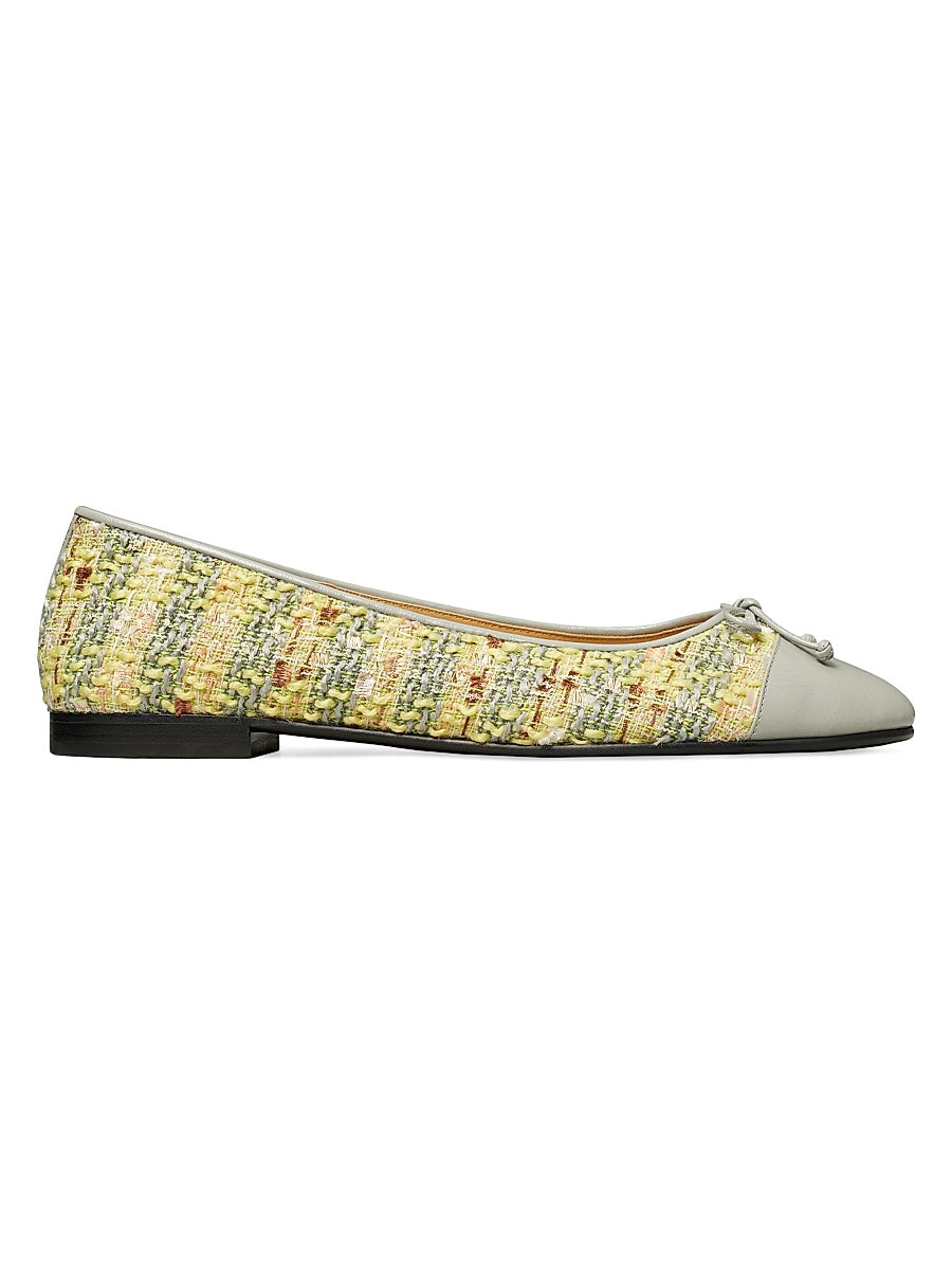 Tweed & Leather Cap-Toe Ballet Flats