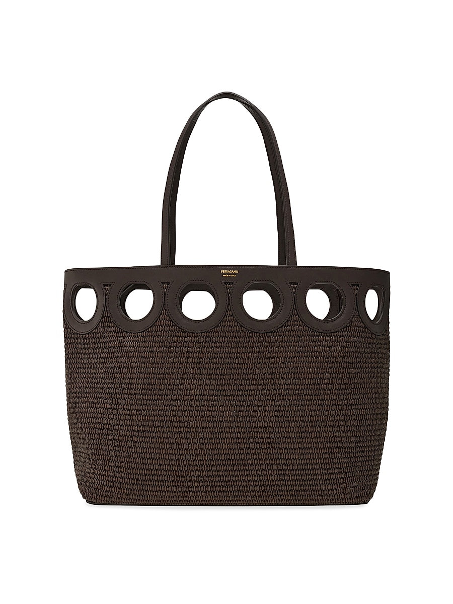 Raffia & Leather Tote Bag