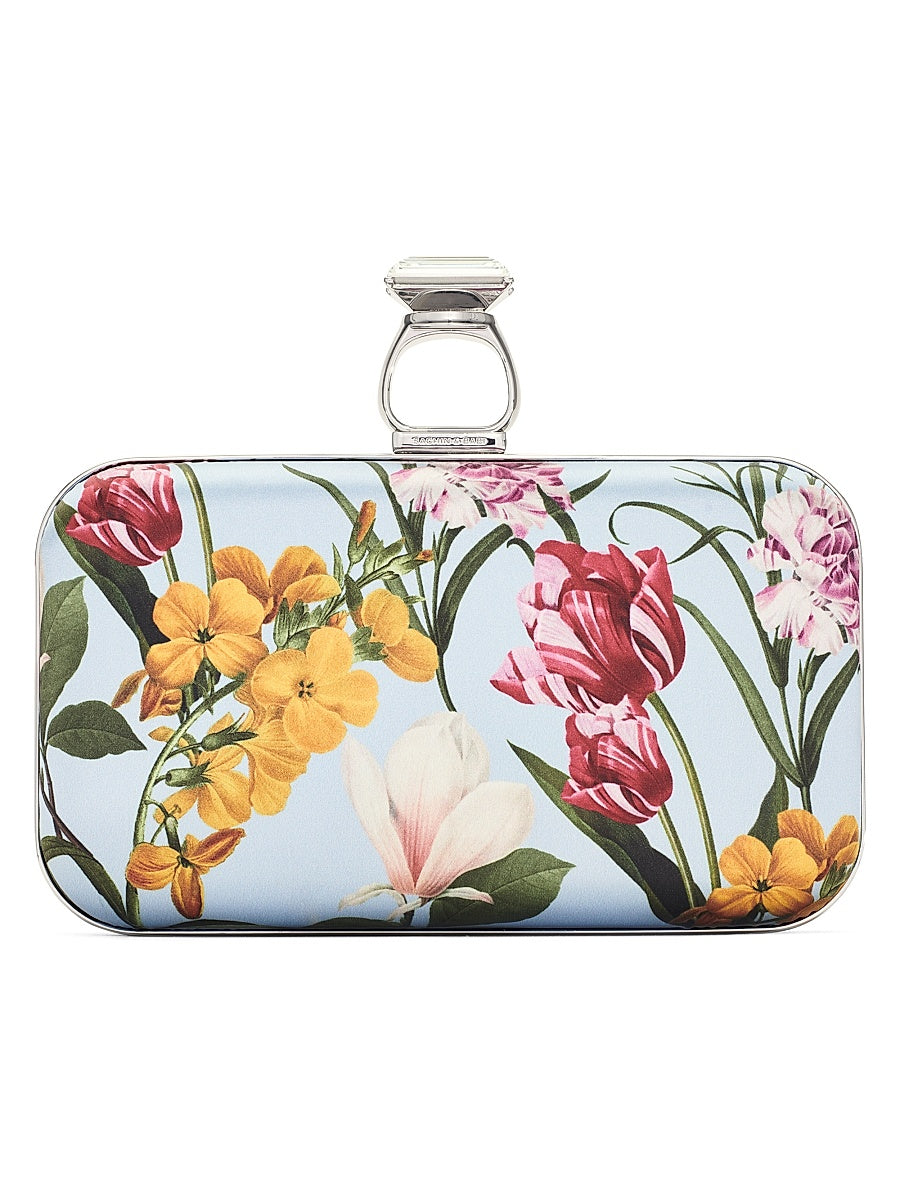 On The Rocks Embellished Floral Satin Clutch