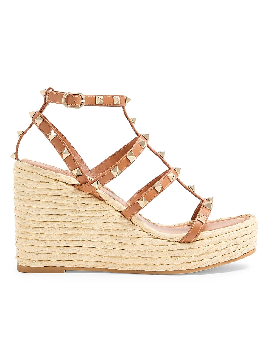 Rockstud Wedge Sandals With Calfskin Straps 95MM