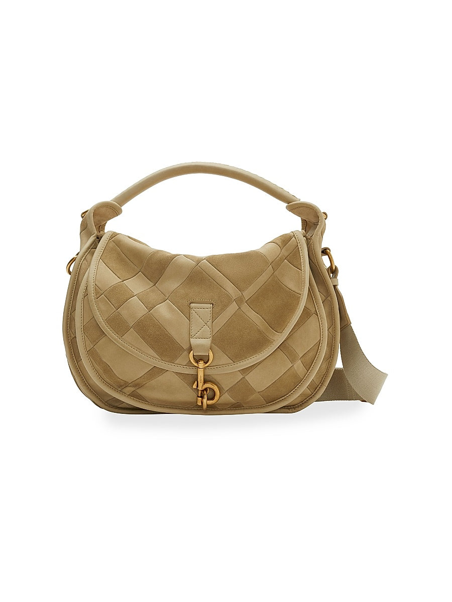 Check Suede Crossbody Bag