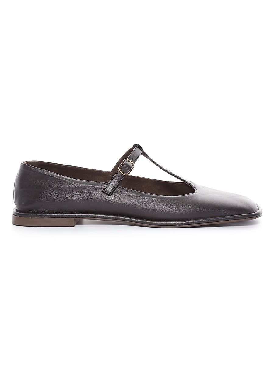 Leather T-Strap Ballet Flats