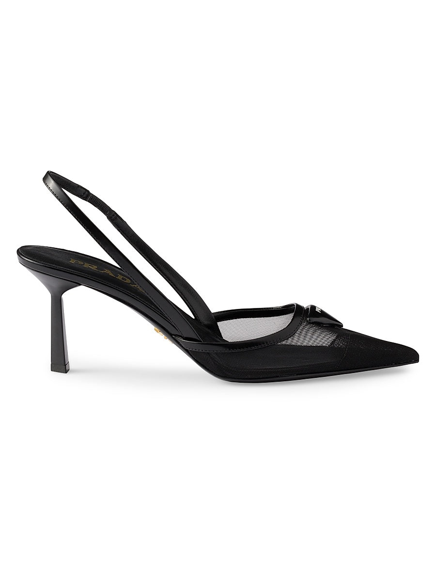 Mesh 75MM Fabric Slingback Pumps