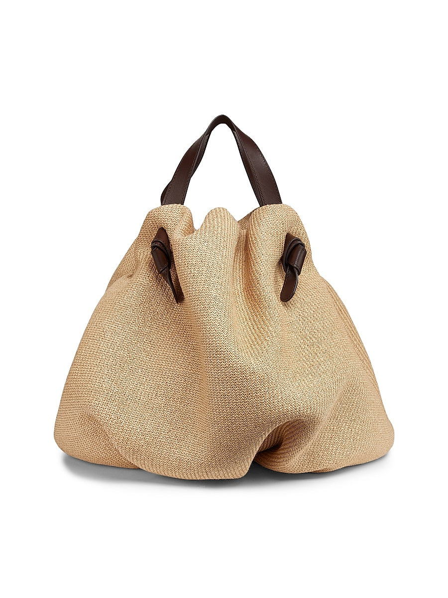 Taurus Dumpling Raffia &amp; Leather Tote Bag