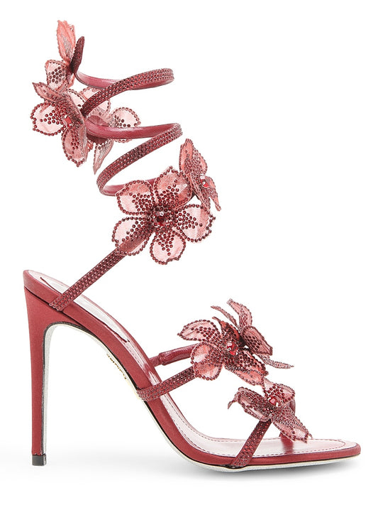 105MM Crystal-Embellished Floral Satin Sandals