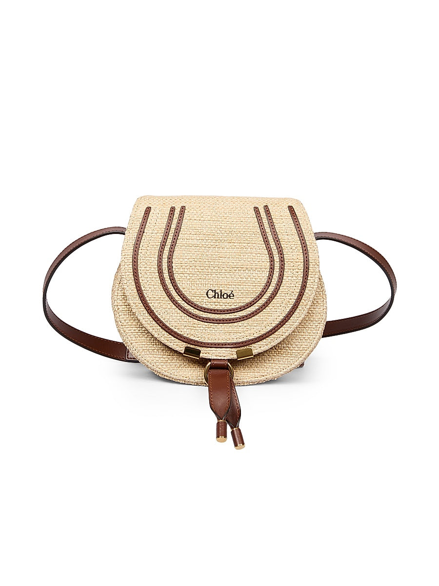 Small Marcie Raffia &amp; Leather Saddle Bag