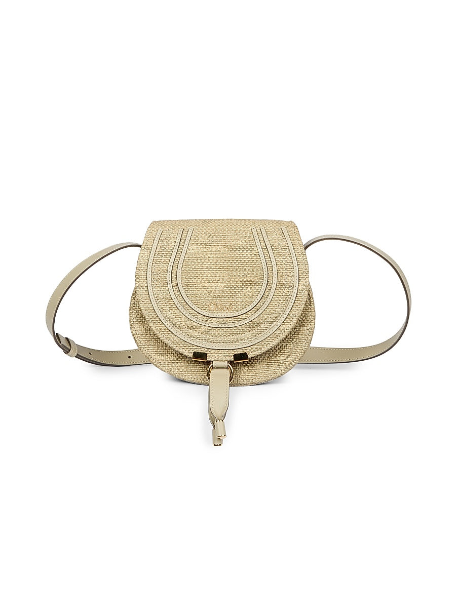 Small Marcie Raffia &amp; Leather Saddle Bag