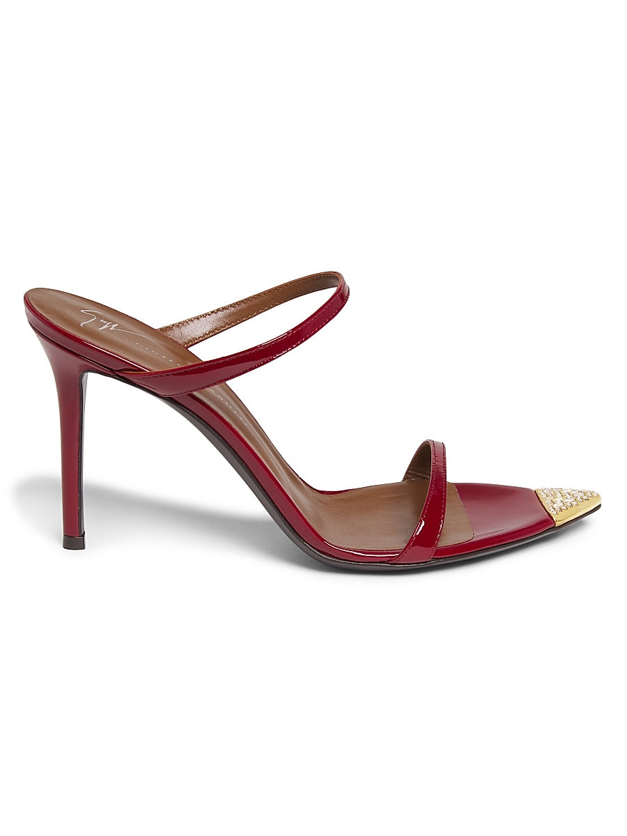 Intrigo 90MM Crystal-Embellished Patent Leather Sandals