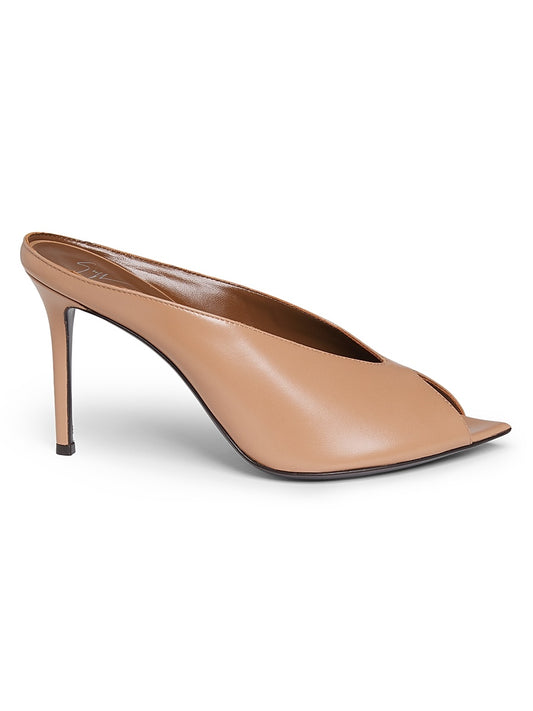90MM Leather Peep-Toe Mules