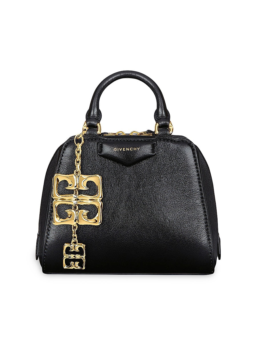 Nano Antigona Cube Top Handle Bag in Leather with Charm
