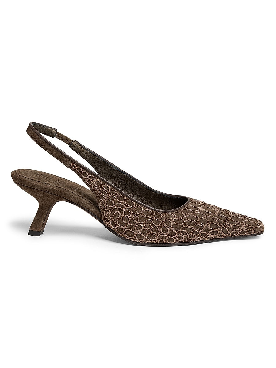 Monili-Embroidered Suede Slingback Pumps