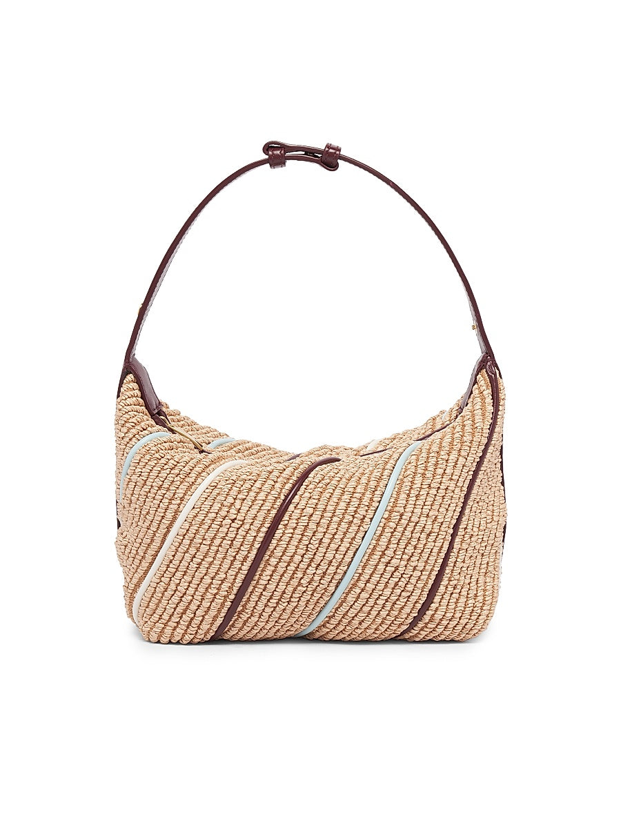 Wallace Leather-Striped Raffia Shoulder Bag