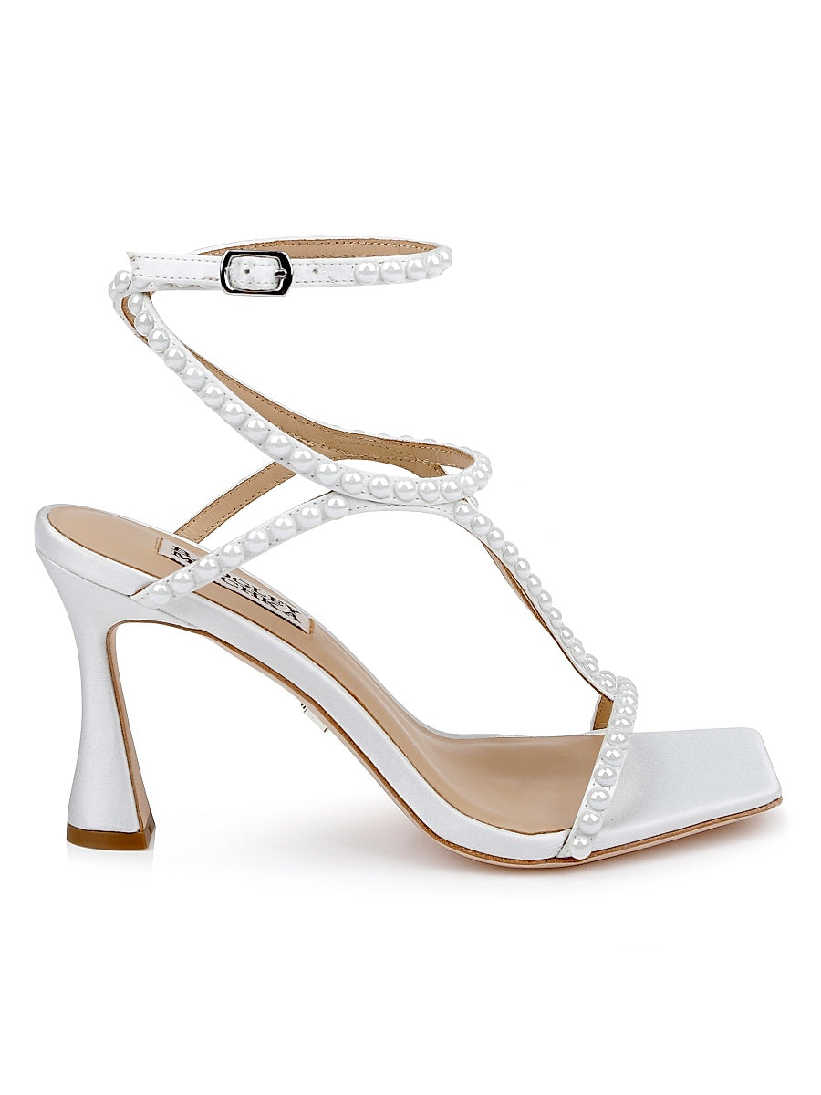 Gianni 85MM Imitation Pearl-Embellished Satin Sandals