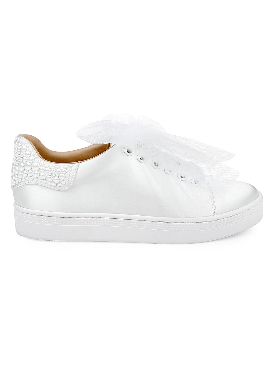 Gem Embellished Satin Low-Top Sneakers
