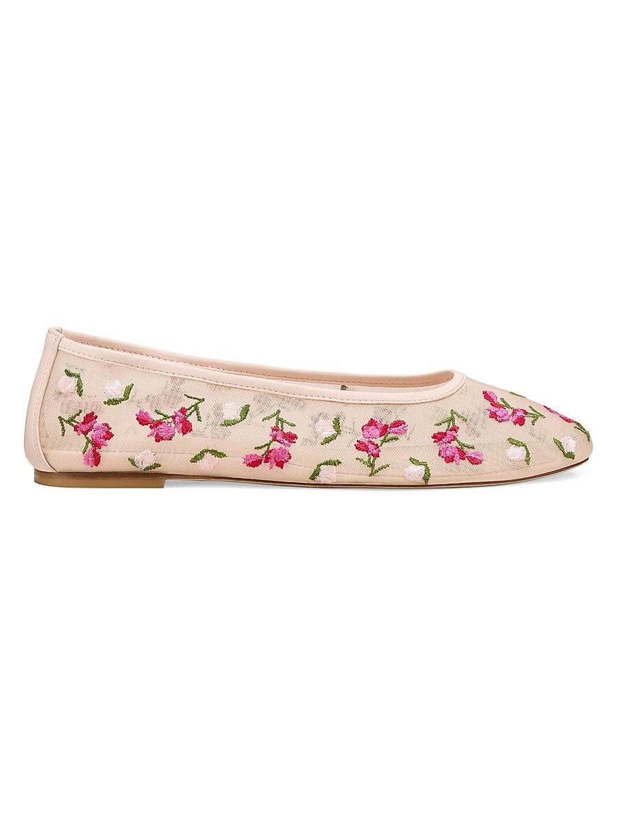 Bareitall Floral Embroidered Mesh Ballet Flats