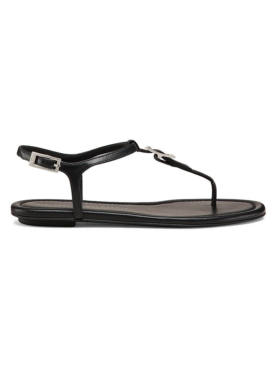 Georgie Buckle-Detailed Leather T-Strap Sandals