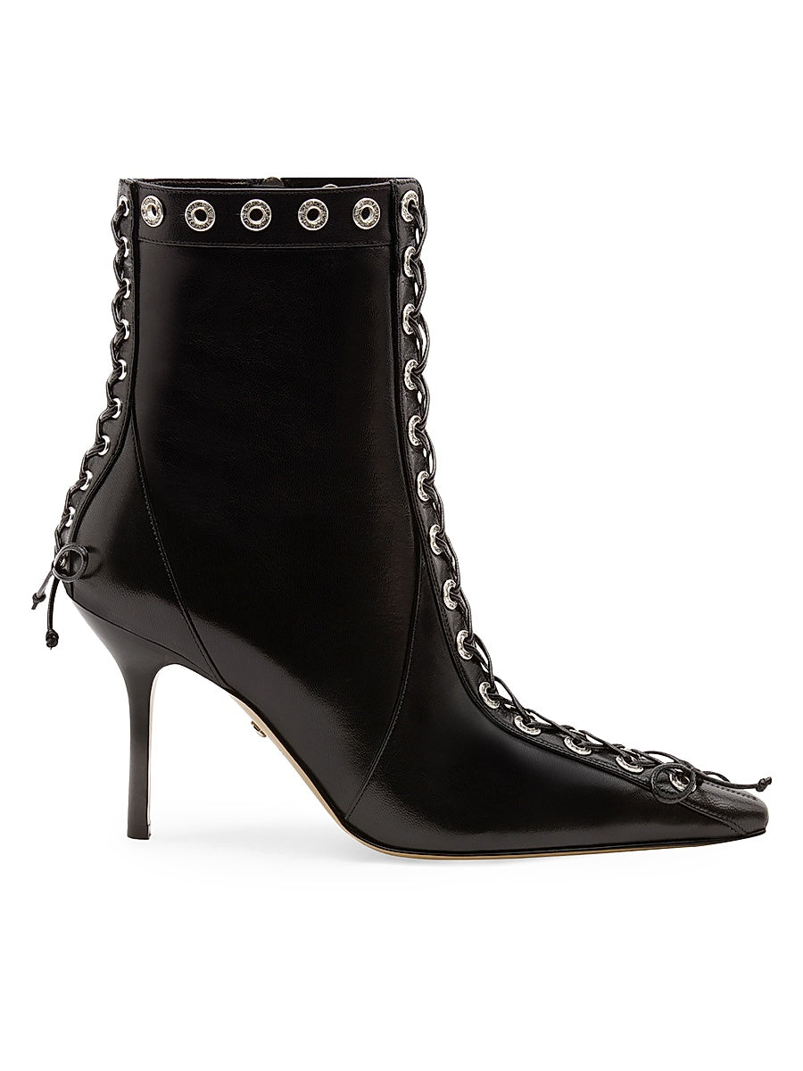 Embellished Corset Leather Ankle Boots