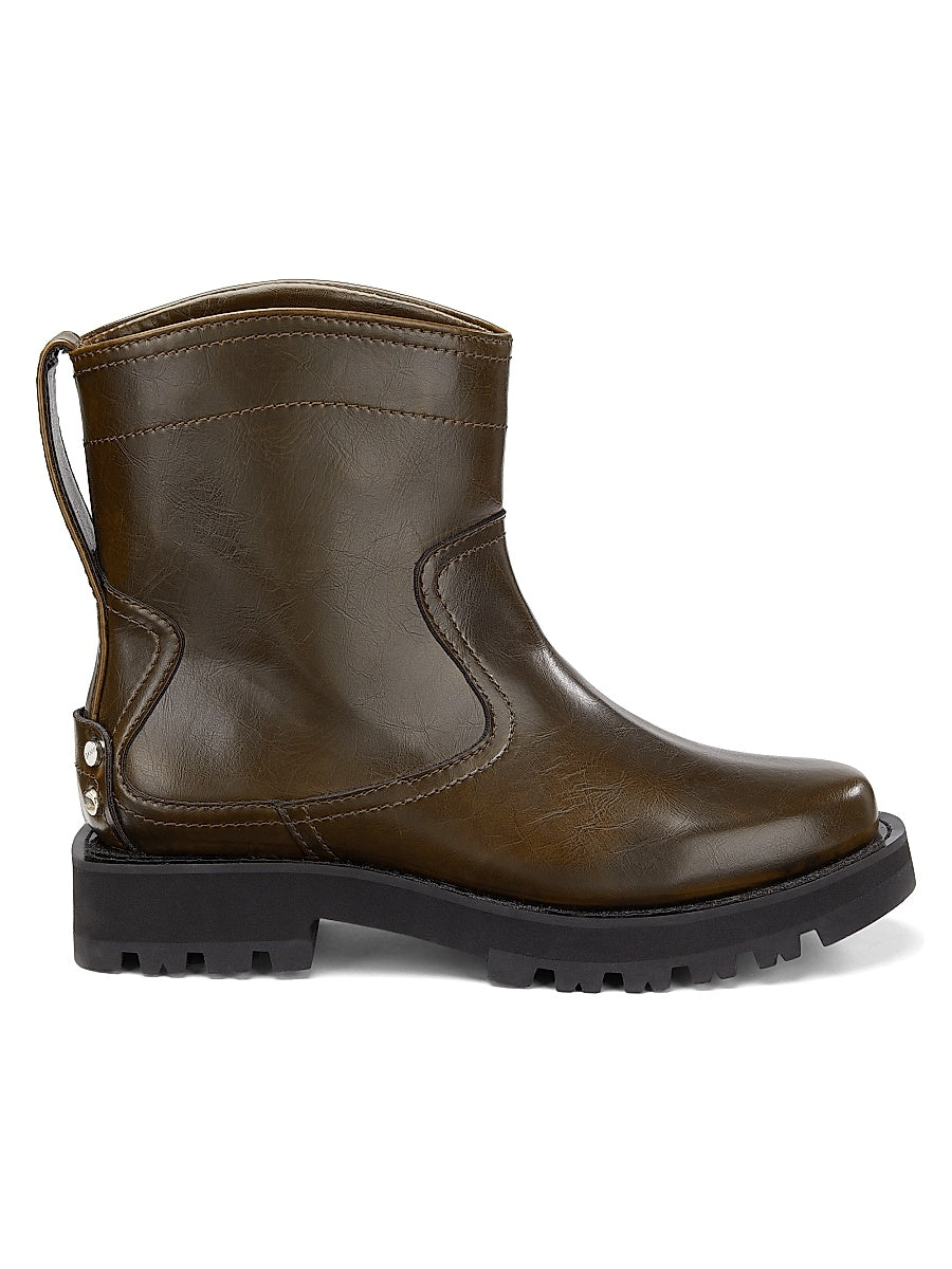 Studs Crinkle Faux-Leather High Boots