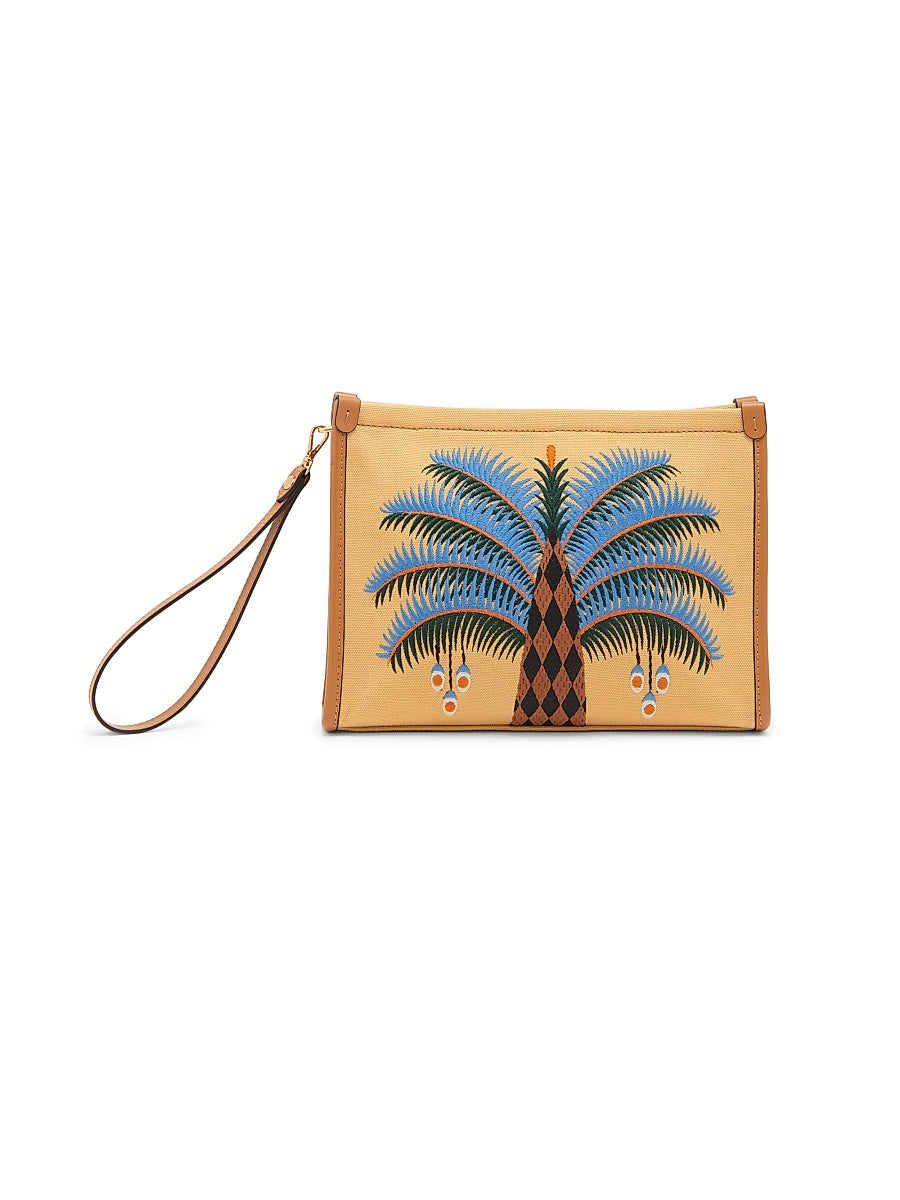 Palm Tree Embroidered Canvas Pouch