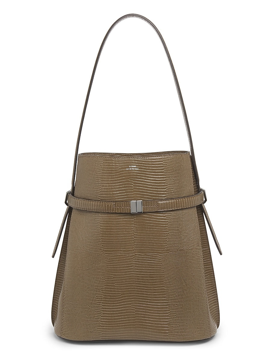 Belted Lizard-Embossed Bucket Bag