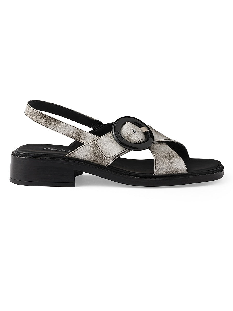 Brushed Leather Sandals with Buckle