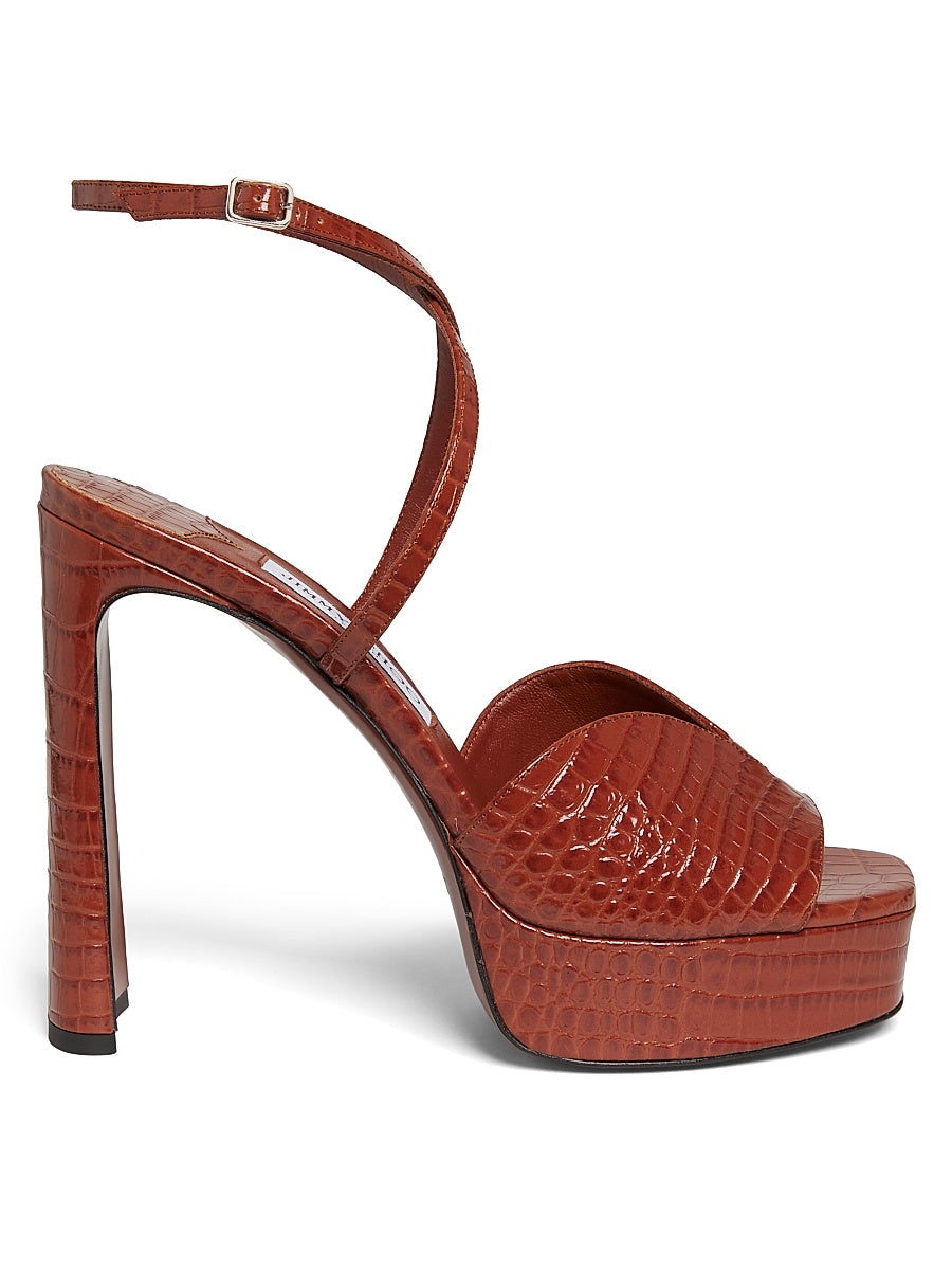 Karli 125MM Croc-Embossed Leather Platform Sandals