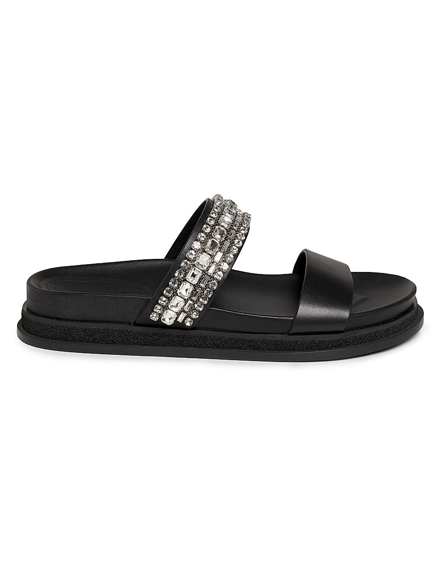 Jadi Crystal-Embellished Vacchetta Leather Slides