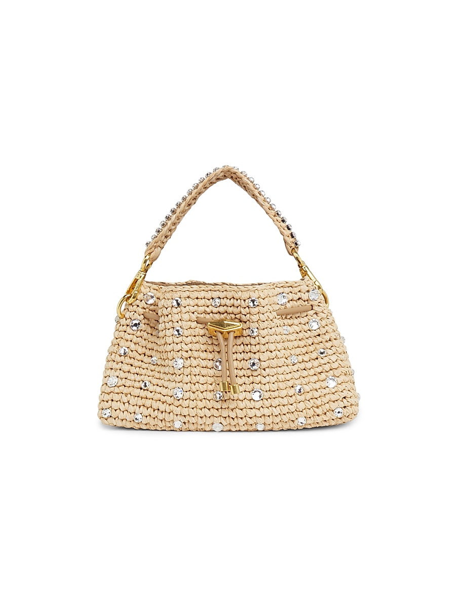 Cinch Small Crystal-Embellished Raffia Shoulder Bag