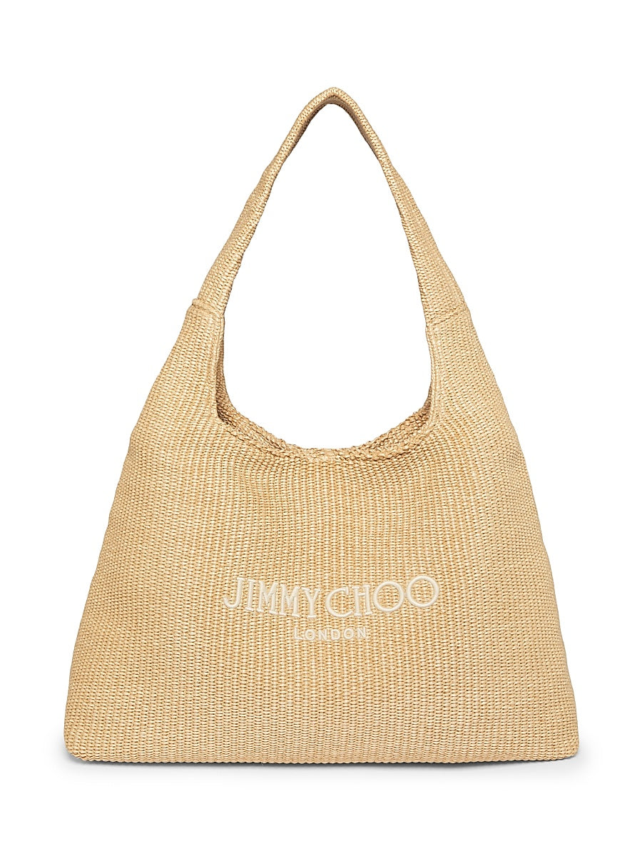 Beach Diamond Logo Raffia Hobo Bag