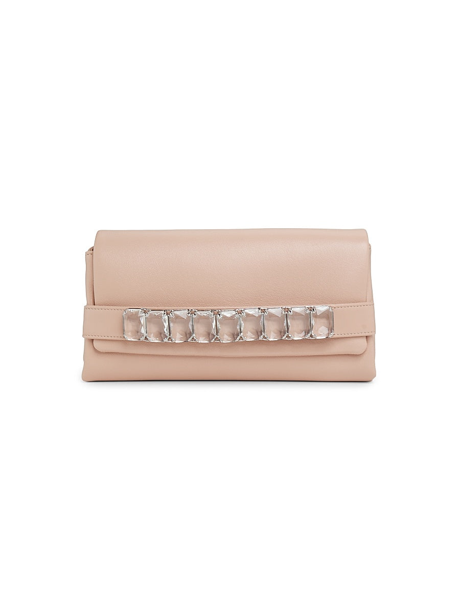Kya Crystal-Embellished Leather Convertible Clutch
