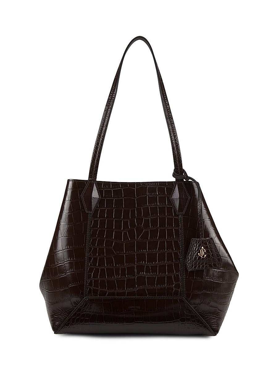 Diamond Croc-Embossed Leather Tote Bag