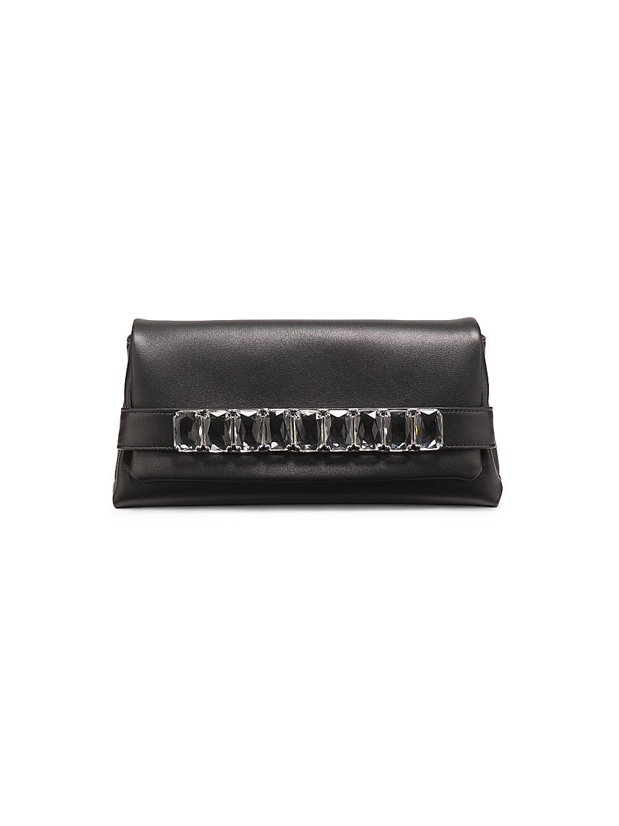 Kya Crystal Embellished Leather Clutch