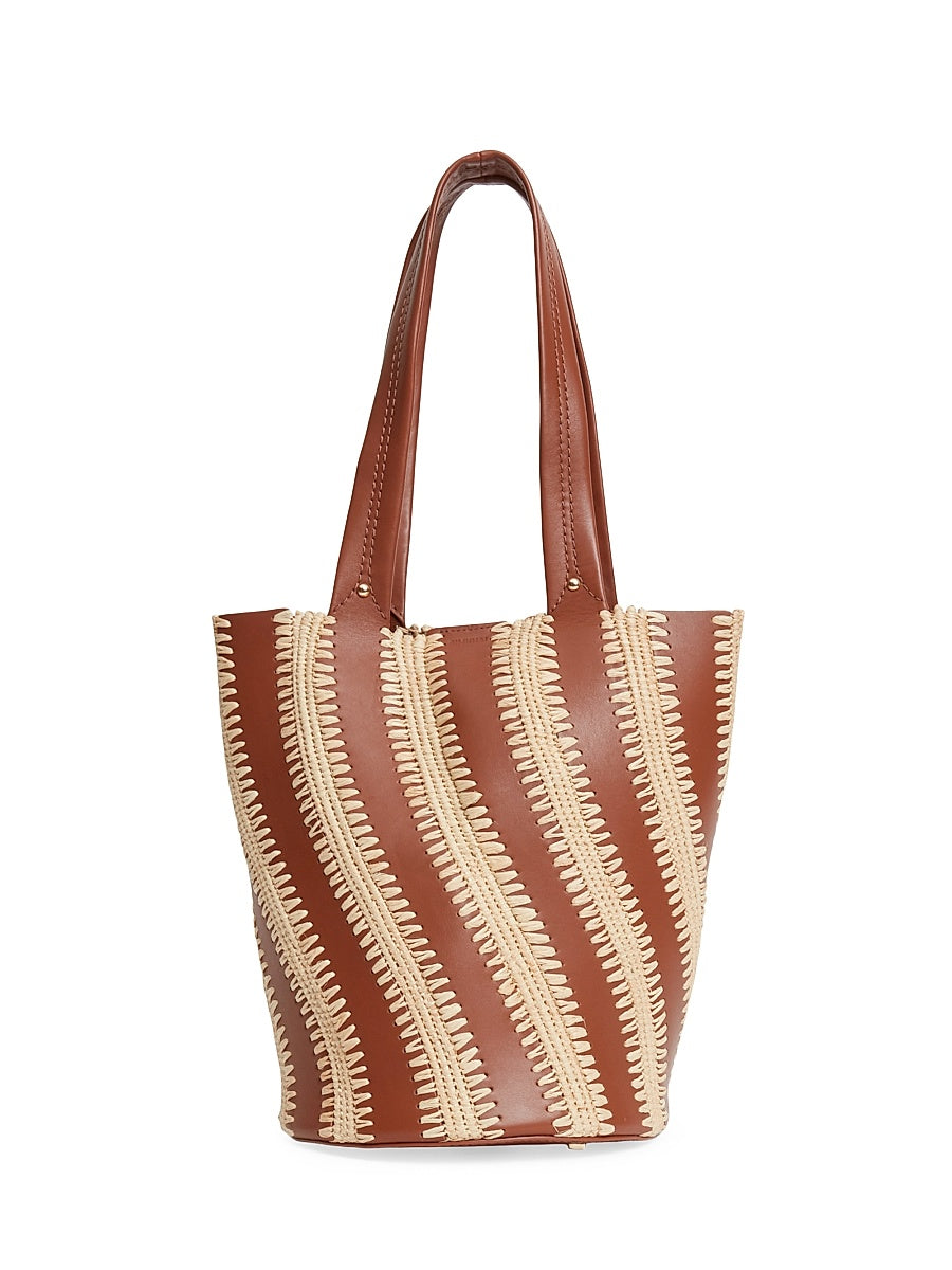 Talia Raffia-Leather Bucket Bag