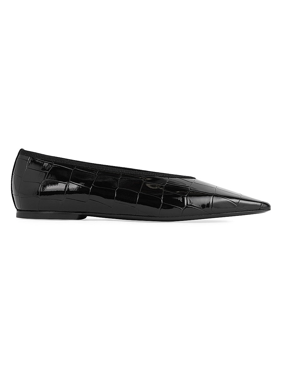Croc-Embossed Patent Leather Ballerina Flats