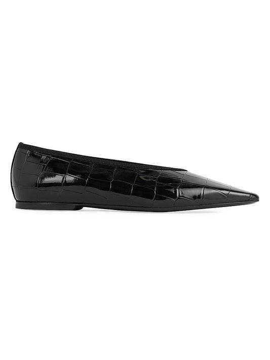 Croc-Embossed Patent Leather Ballerina Flats