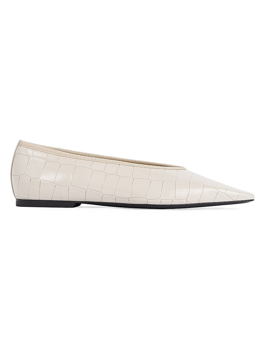 Croc-Embossed Patent Leather Ballerina Flats