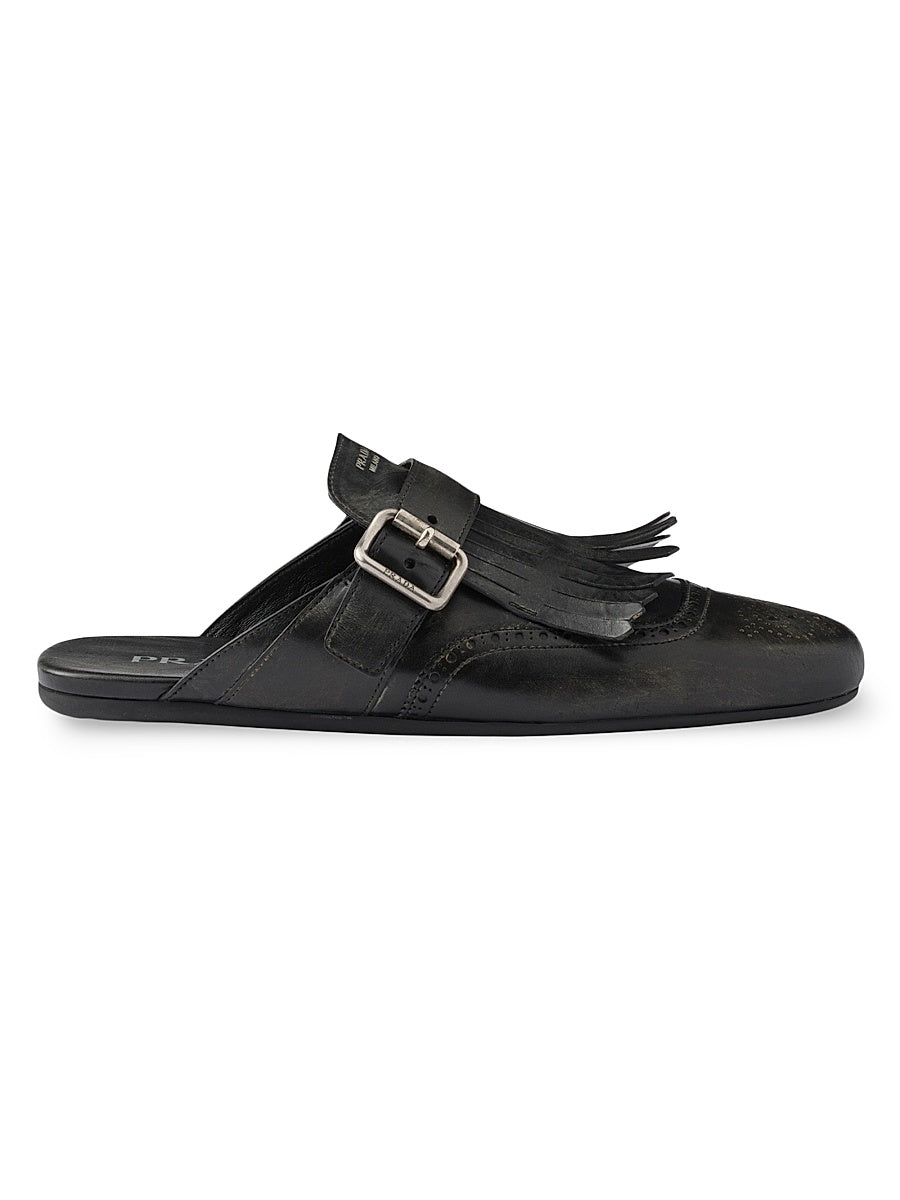 Shuffle Fringed Leather Mules