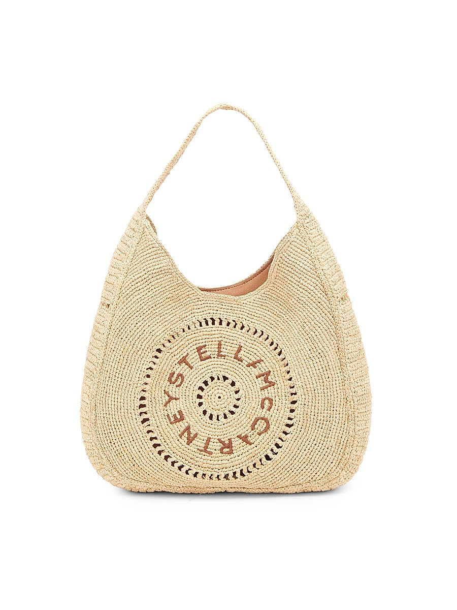 Small Crochet Rafia Logo Hobo Bag