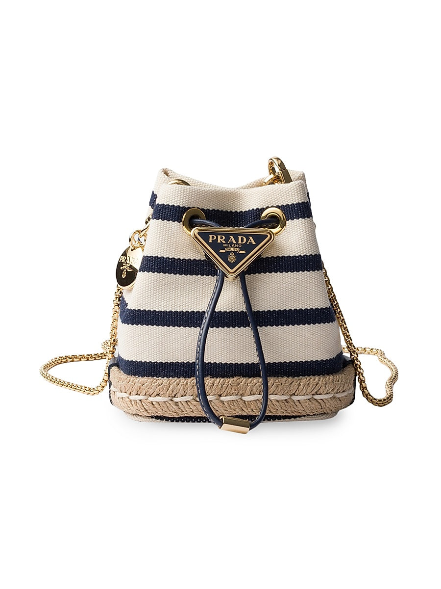 Striped Fabric Mini-Pouch Bucket Bag