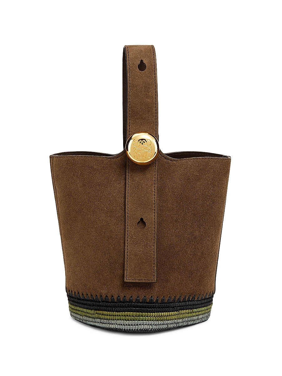 LOEWE x Paula's Ibiza Mini Pebble Suede &amp; Raffia Bucket Bag