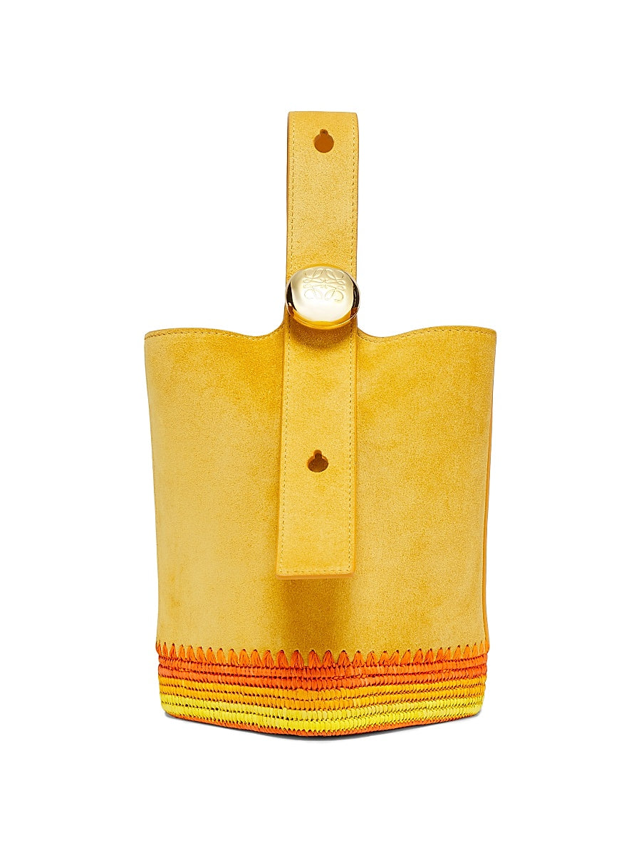 LOEWE x Paula's Ibiza Mini Pebble Suede &amp; Raffia Bucket Bag