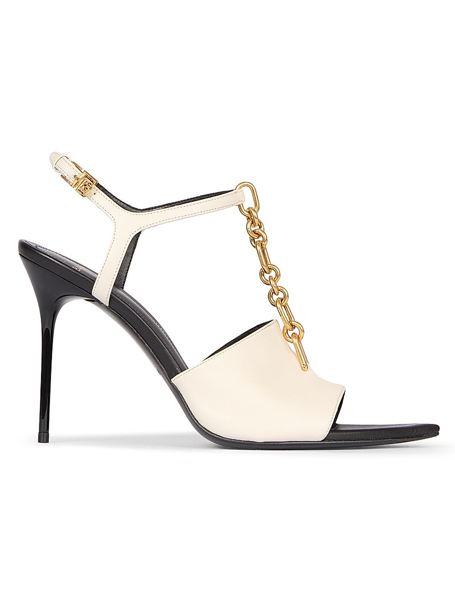 95MM Chain-Link &amp; Leather T-Strap Sandals