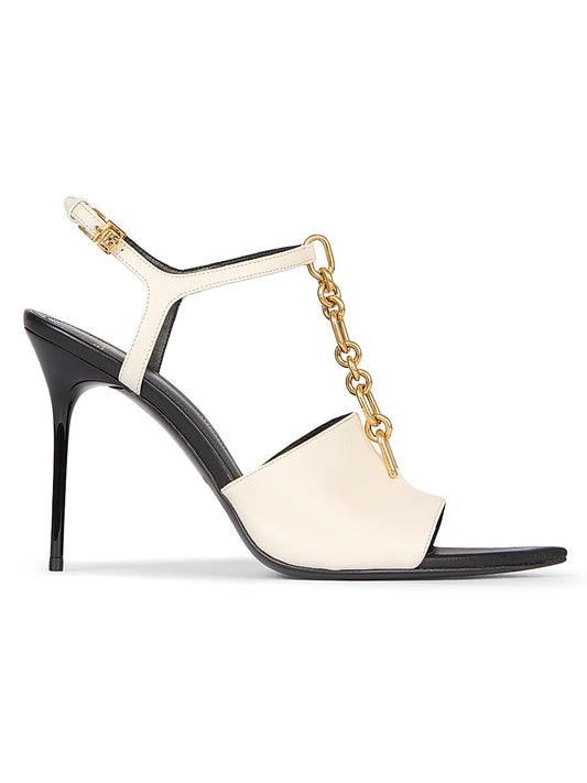 95MM Chain-Link &amp; Leather T-Strap Sandals